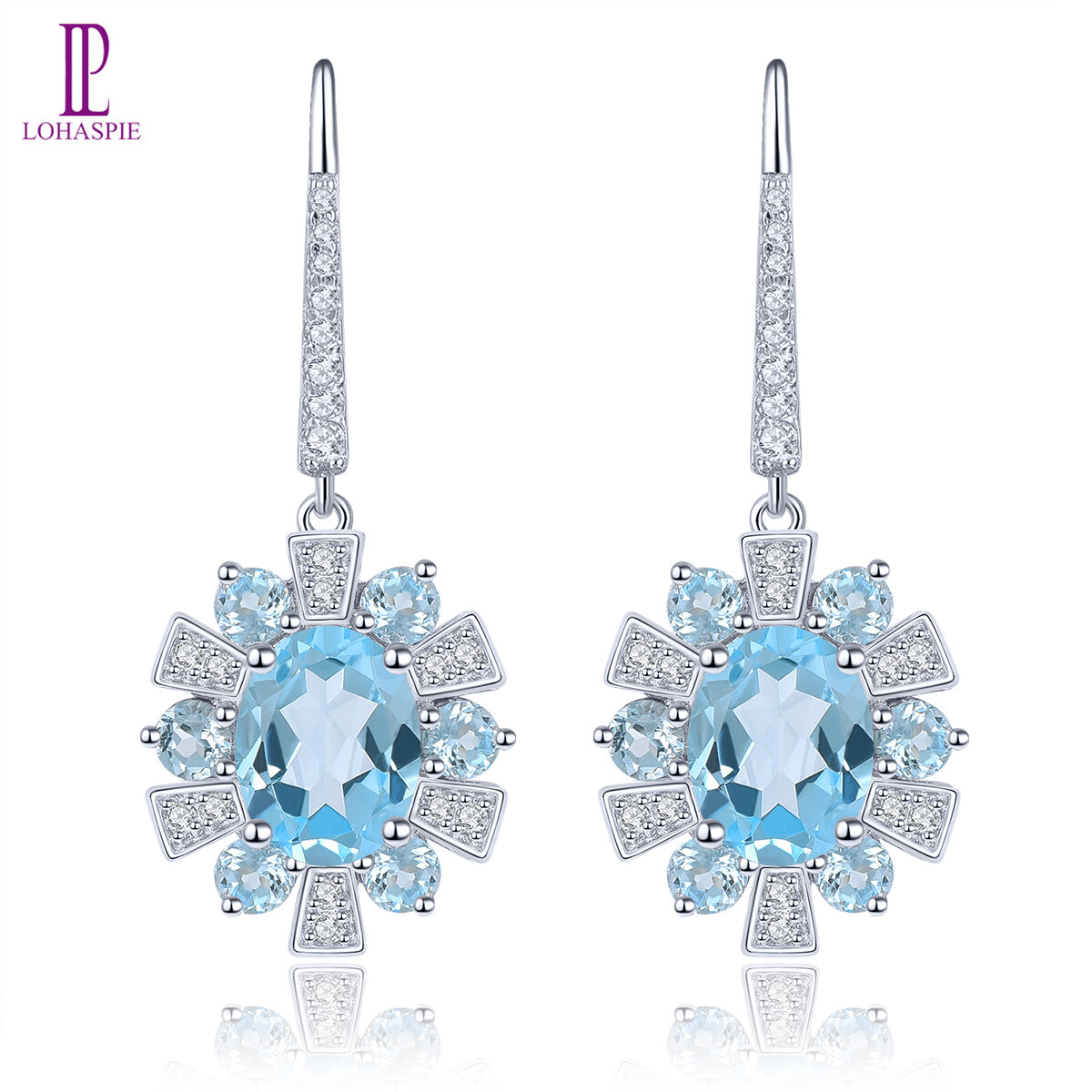 Sterling Silver S925 Original Drop Earrings Natural Topaz Genuine Gemstone Women Top Quality Coloful Jewelrys Wedding