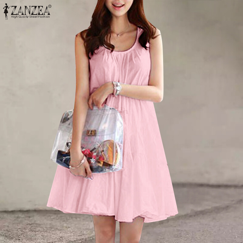 ZANZEA Korean Style Women Sleeveless Tiered Midi Dress Beach Round Neck A-Line Sundress #10