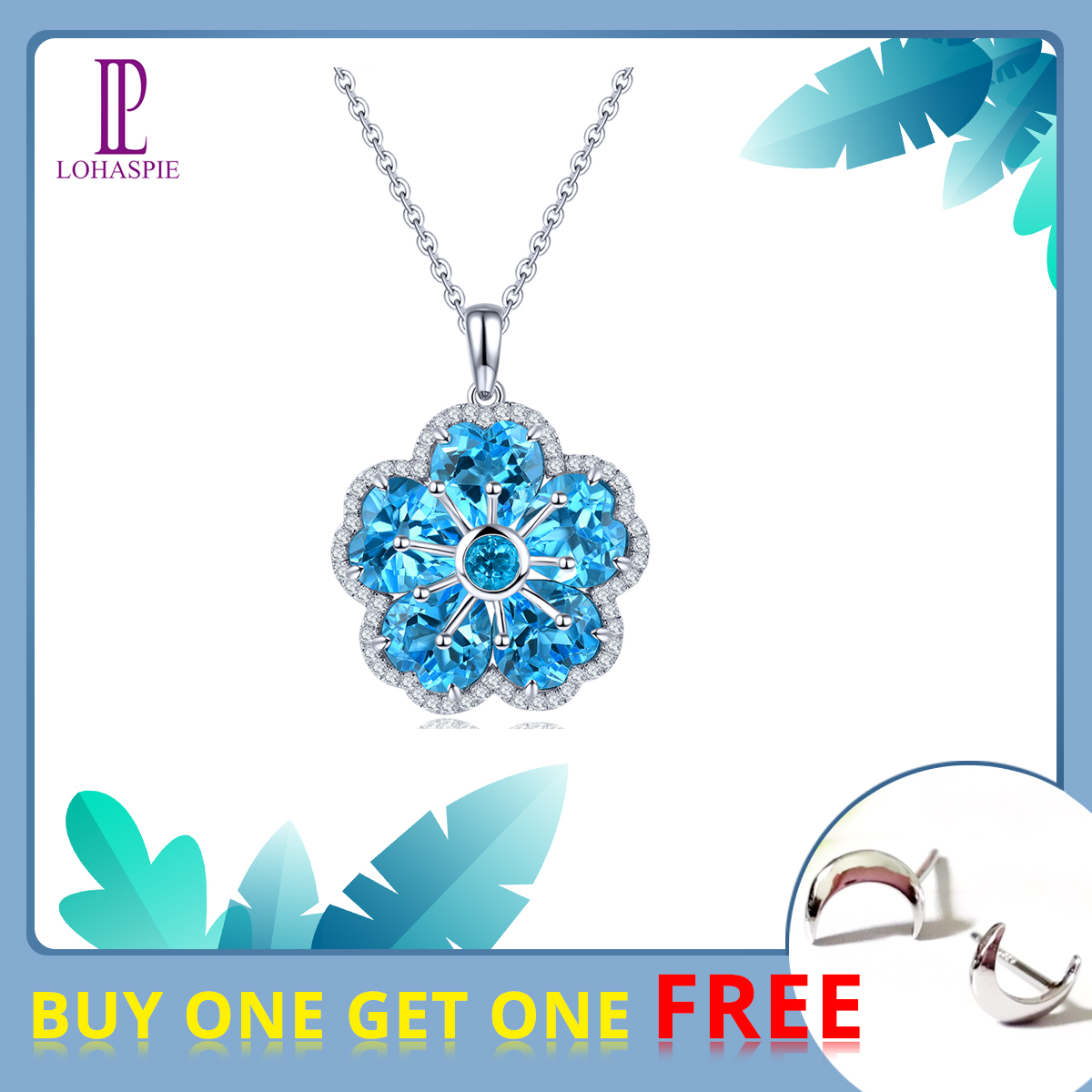 Geniune Blue Topaz Pendant Natural Gemstone Flower Design Silver 925 Original Design Classic Elegant Korean Style Fine Jewelry Gifts Pendant for Women