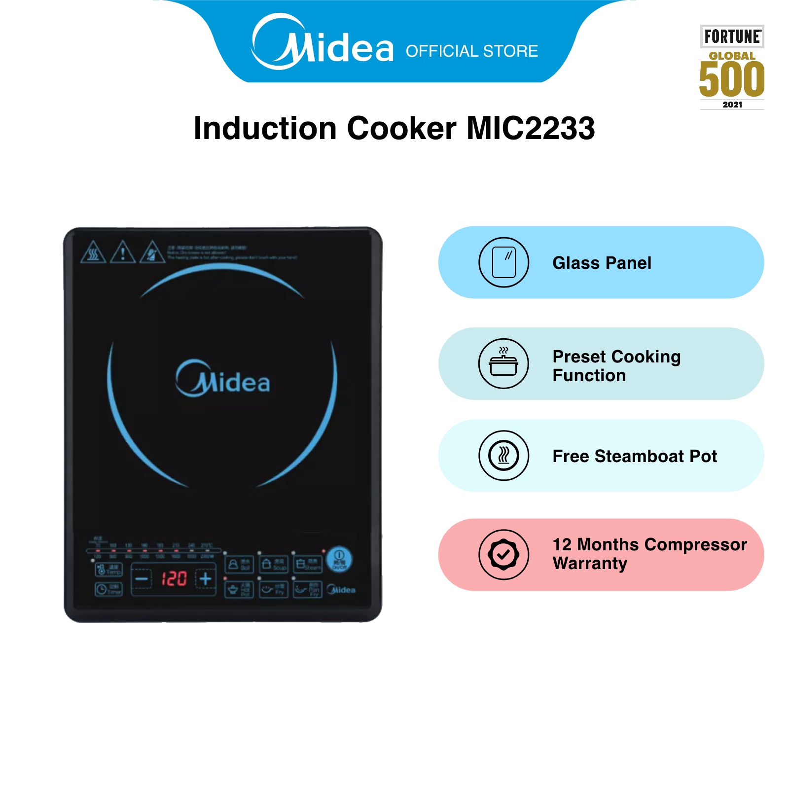 Midea MIC2233 Black Induction Cooker, 2000W