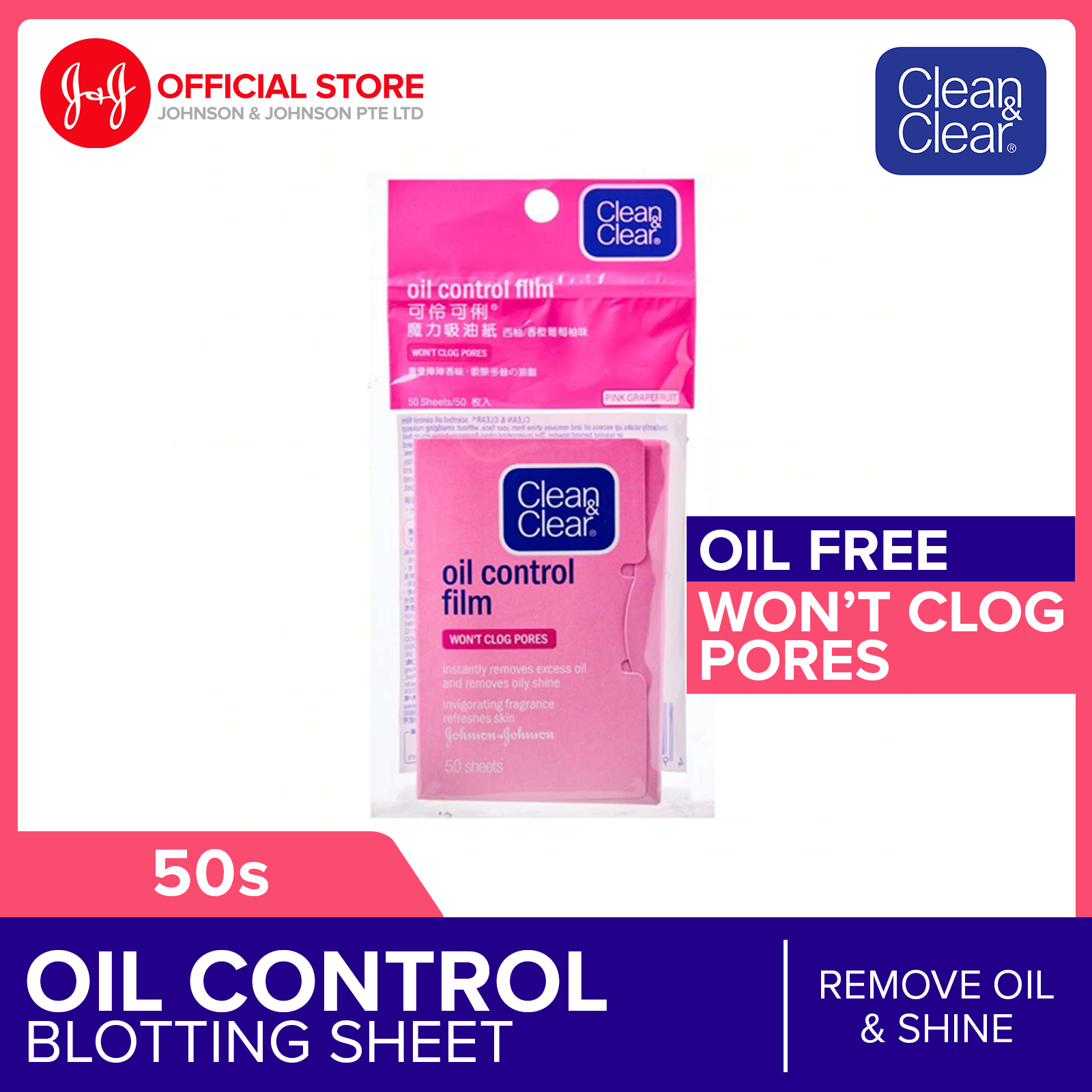 Clean & Clear Scented Pink Grapefruit Oil Control Film For Instant Oil Removal 50 counts